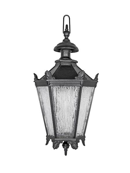 Lámpara colgante Schinkel GRANDE: lámpara de hierro fundido, altura 68 cm, cabezal grande, color negro, iluminación exterior