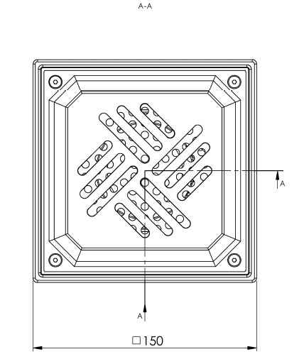 Desagüe de suelo 150x150mm, mini desagüe de acero inoxidable DN 110, rejilla de chapa perforada, vertical – cuadrada – de una pieza
