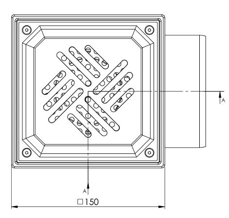 Desagüe de suelo 150x150mm, mini desagüe de acero inoxidable DN 110, rejilla de chapa perforada, horizontal – cuadrada – de una pieza