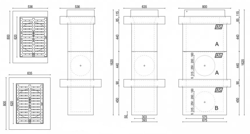 Drenaje puntual – Conjunto de sumidero para patio RedLine AS-ST300WU 67,5 x 162 x 39 cm D400-E600 kN con rejilla de hierro fundido