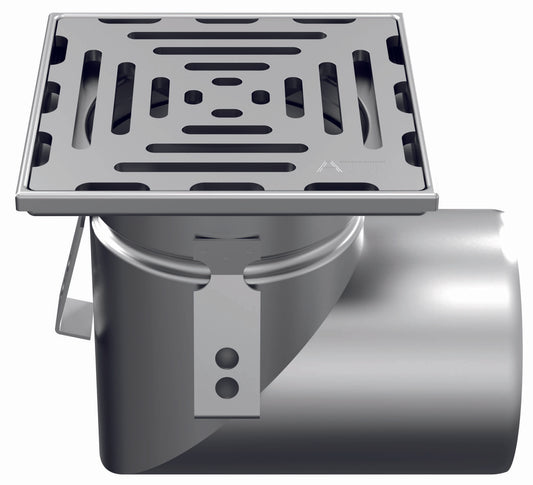 Desagüe de suelo 150x150mm, mini desagüe de acero inoxidable DN 110, horizontal – cuadrado – de una pieza