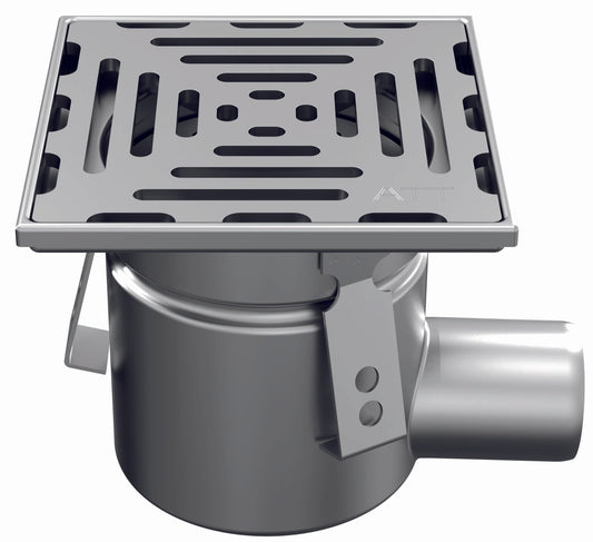 Desagüe de suelo 150x150mm, mini desagüe de acero inoxidable DN 50, horizontal – cuadrado – de una pieza