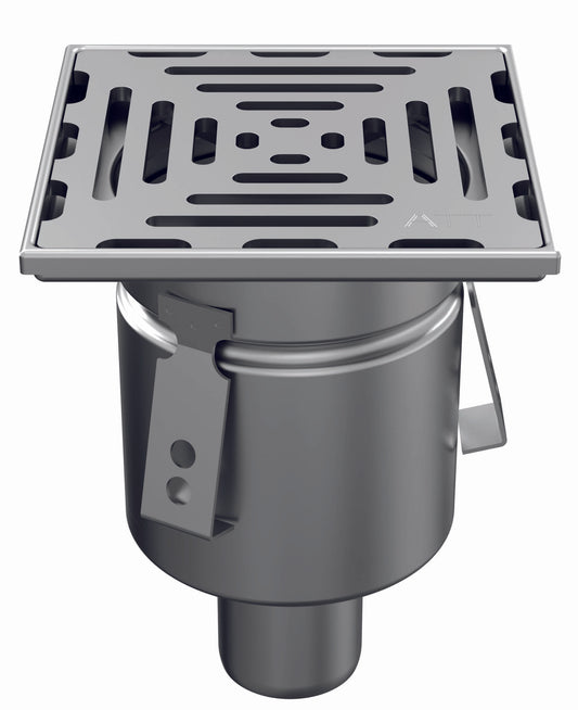 Desagüe de suelo 150x150mm, mini desagüe de acero inoxidable DN 50, vertical – cuadrado – de una pieza