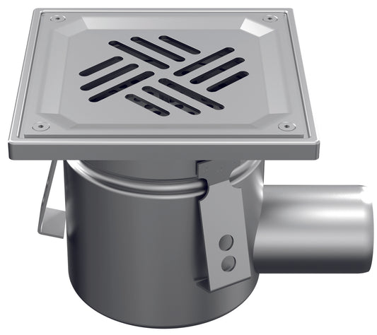 Desagüe de suelo 150x150mm, mini desagüe de acero inoxidable DN 75, rejilla de chapa perforada, horizontal – cuadrada – de una pieza