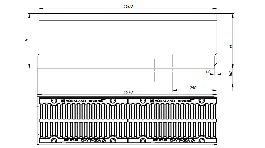 1m. set Schwerlastrinne Betonrinne DN200 26x26cm + Gussrost D400