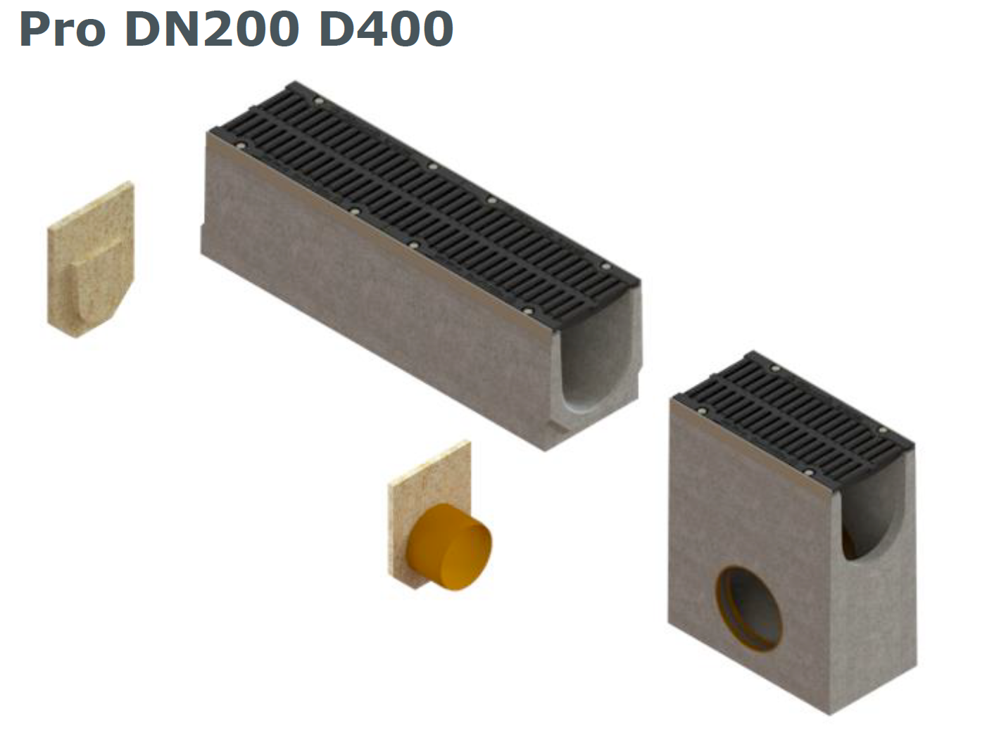 1m. set Schwerlastrinne Betonrinne DN200 26x26cm + Gussrost D400