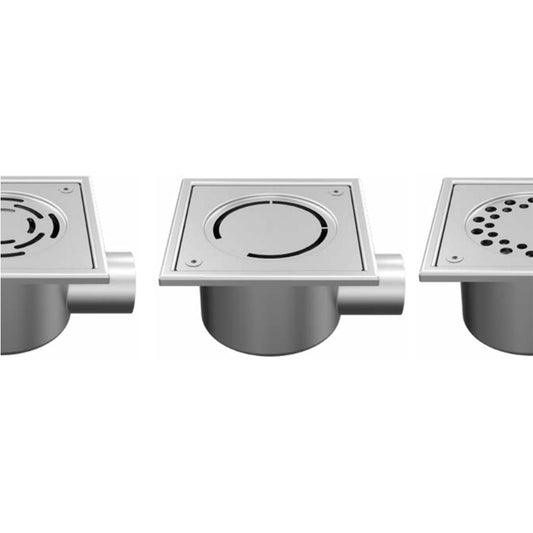 Desagüe de baño 100x100mm, acero inoxidable 304 – DN 32, horizontal – cuadrado