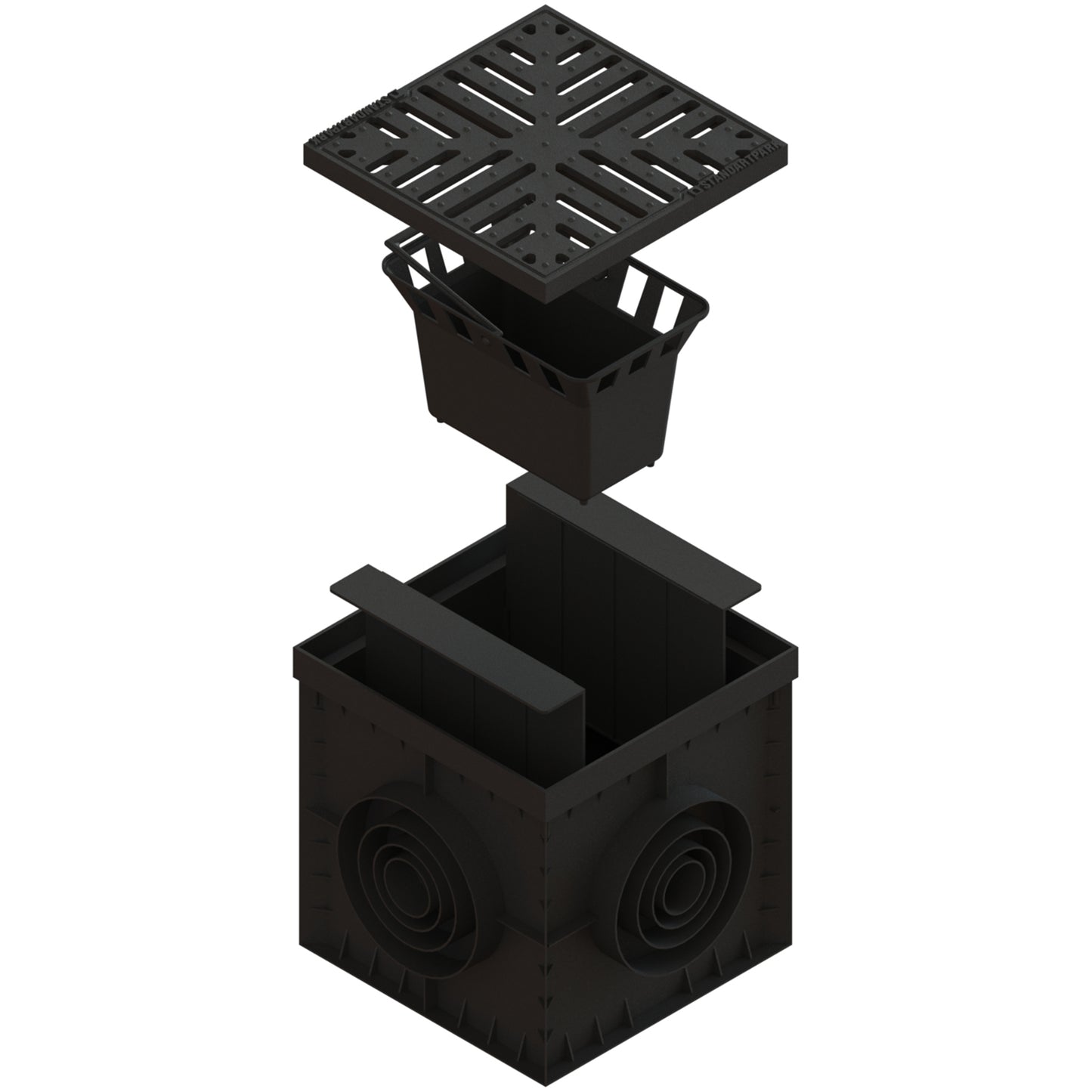 Hofabläuf / Punktentwässerung 30x30cm Gussrost Stern mit Fangkorb + Siphone