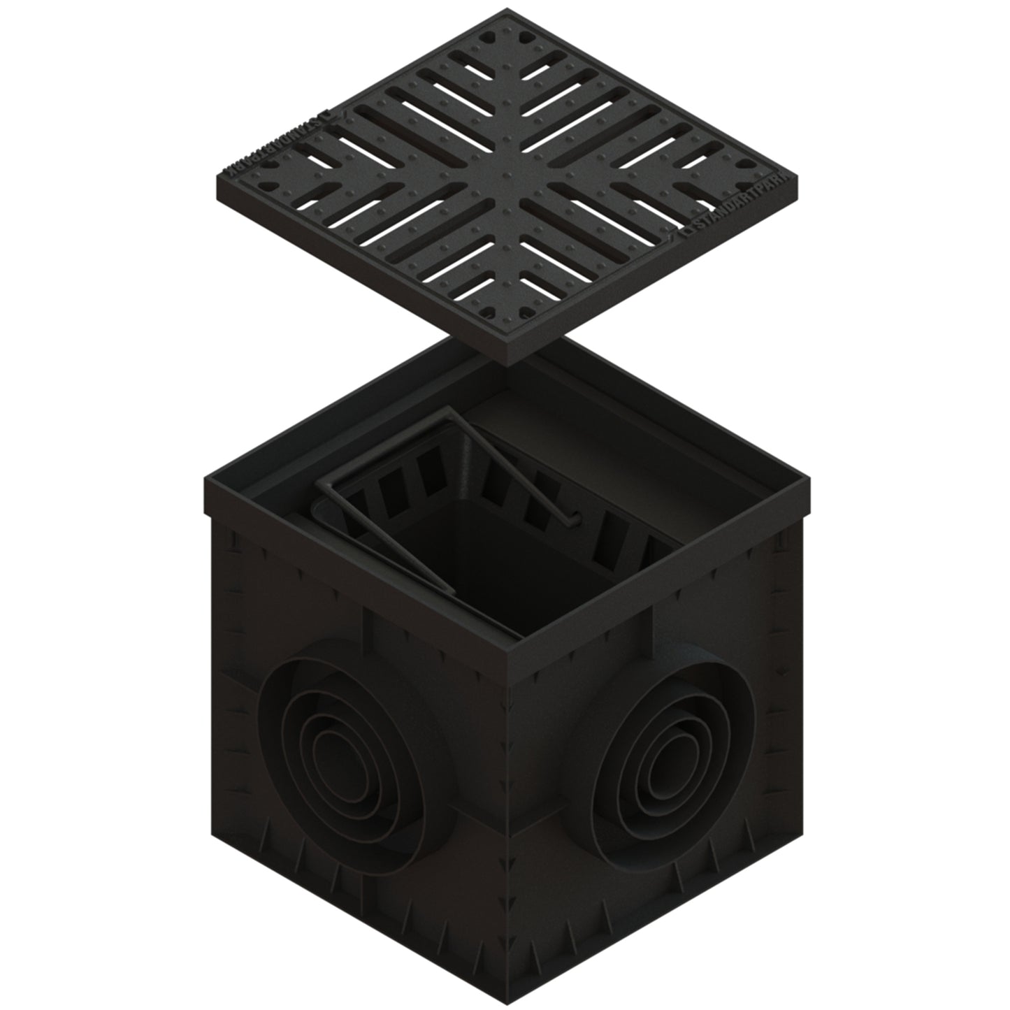 Hofabläuf / Punktentwässerung 30x30cm Gussrost Stern mit Fangkorb + Siphone