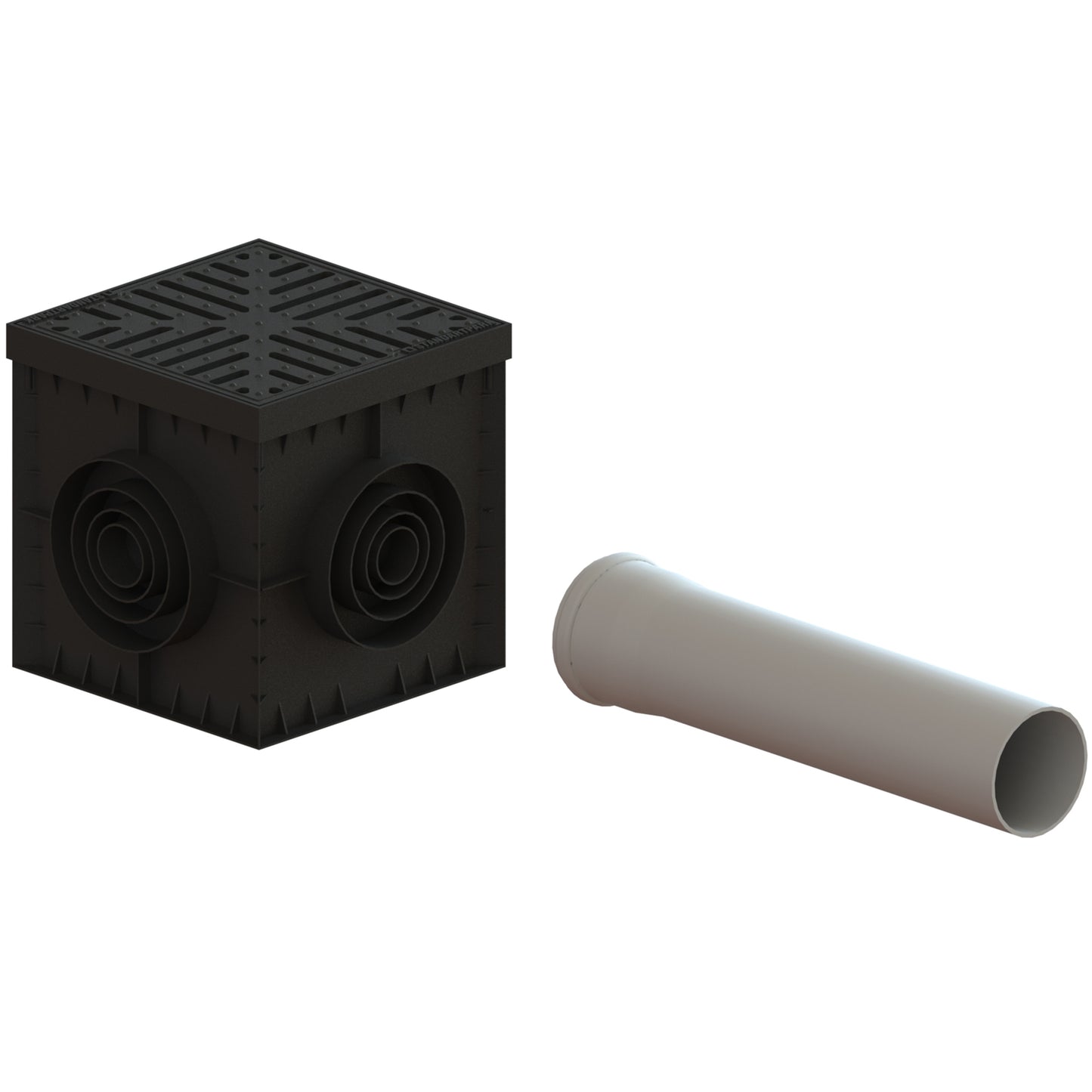Hofabläuf / Punktentwässerung 30x30cm Gussrost Stern mit Fangkorb + Siphone
