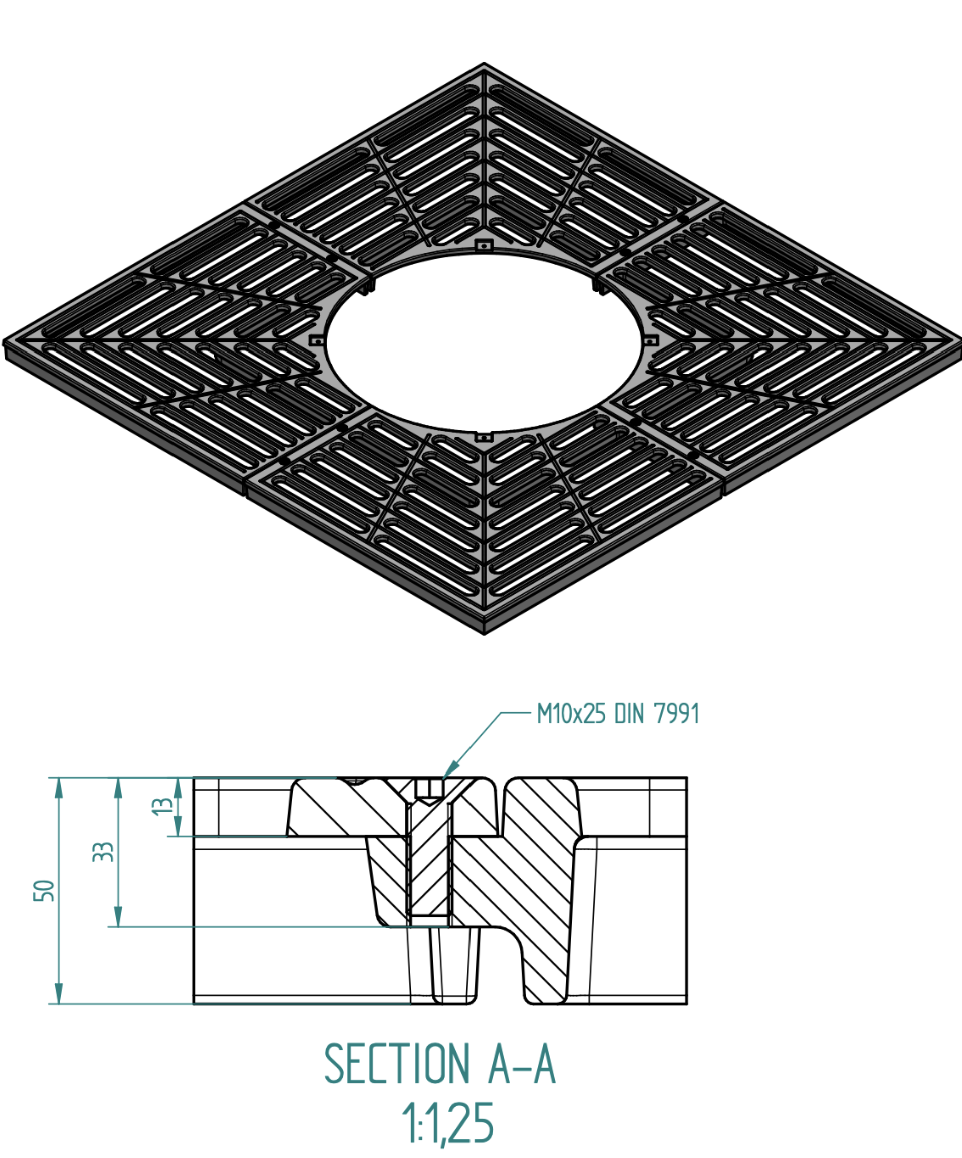 Rejilla de protección para árboles 150x150 cm ⌀ 70cm