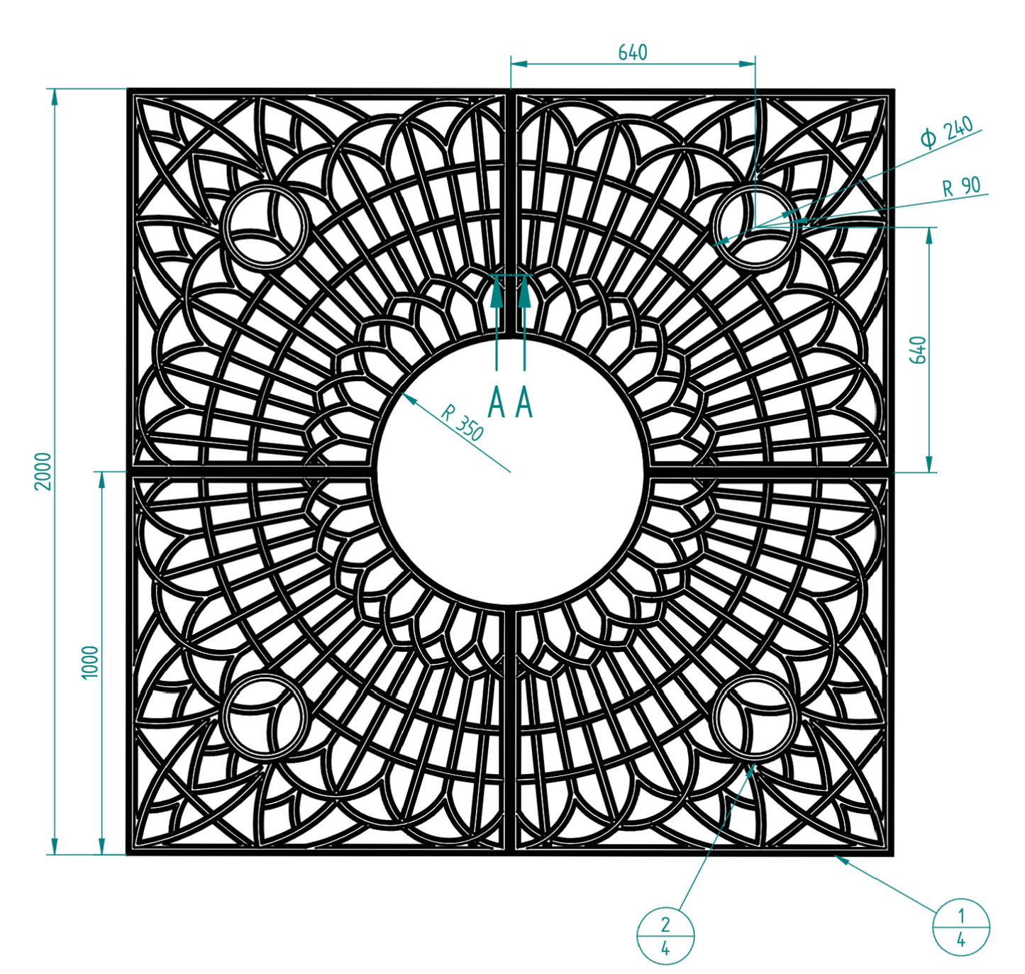Rejilla de protección para árboles 200x200 cm ⌀ 70cm