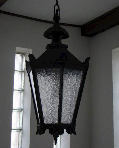 Lámpara colgante Schinkel GRANDE: lámpara de hierro fundido, altura 68 cm, cabezal grande, color negro, iluminación exterior