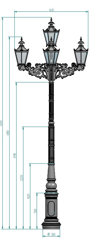 Farola de calle GI 5x cabezal H - 4600mm