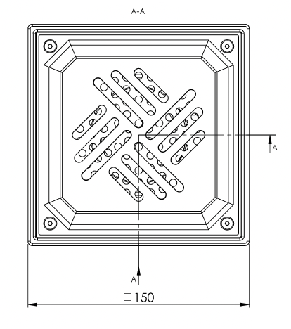 Desagüe de suelo 150x150mm, mini desagüe de acero inoxidable DN 75, rejilla de chapa perforada, vertical – cuadrado – de una pieza 