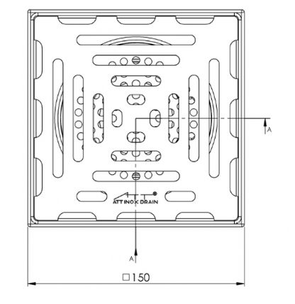 Desagüe de suelo 150x150mm, mini desagüe de acero inoxidable DN 110, vertical – cuadrado – de una pieza 