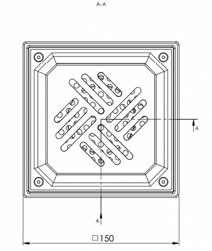 Desagüe de suelo 150x150mm, mini desagüe de acero inoxidable DN 110, rejilla de chapa perforada, vertical – cuadrada – de una pieza 
