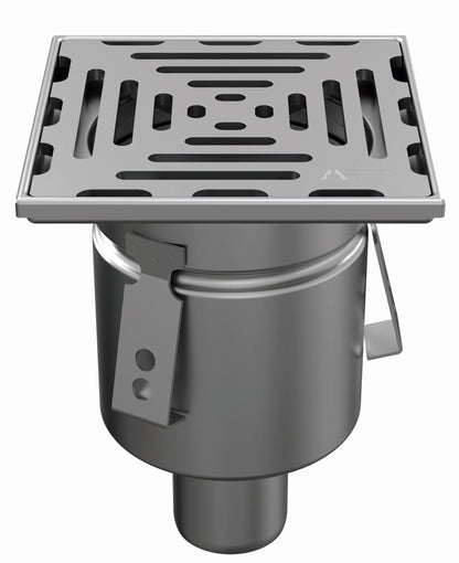 Desagüe de suelo 150x150mm, mini desagüe de acero inoxidable DN 50, vertical – cuadrado – de una pieza 
