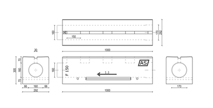 1m Schlitzrinne AS-S150 Betonrinne Monoblock 29x30cm DN150 F900 Entwässerungsrinne