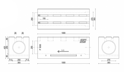 1m Schlitzrinne AS-2S250 Betonrinne Monoblock 39x42cm DN250 F900 Entwässerungsrinne