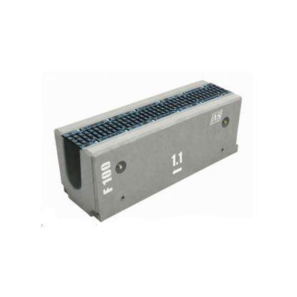 Canal de drenaje de hormigón armado de 1 m AS-100 Tipo 1 38x29 cm D400-F900kN con rejilla de fundición