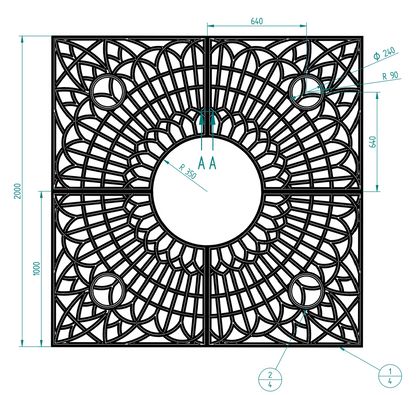 Rejilla de protección para árboles 200x200 cm ⌀ 70cm